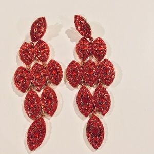 Red Rhinestone Chandelier Earrings